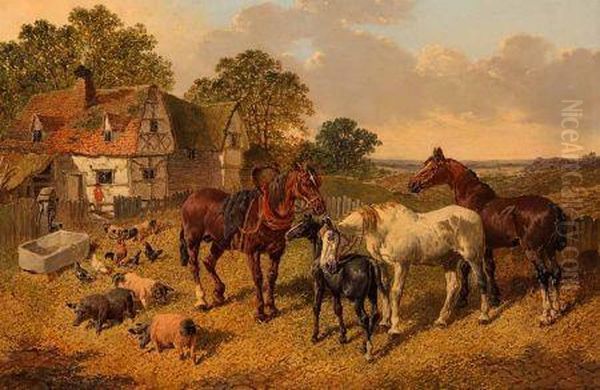 Farmyard Scene With Horses Oil Painting by John Frederick Herring Snr