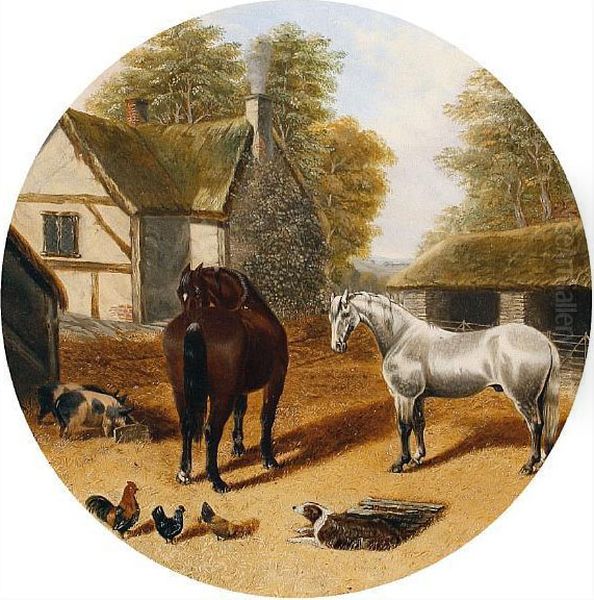 Horses In A Farmyard Oil Painting by John Frederick Herring Snr