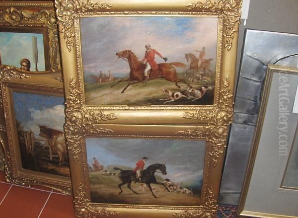 A Pair Hunting Scenes Oil Painting by John Frederick Herring Snr