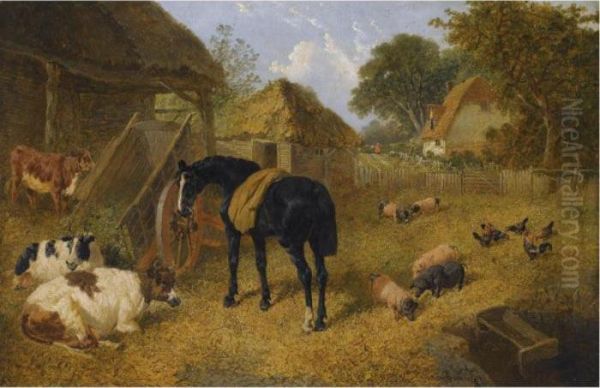 Livestock In A Farmyard Oil Painting by John Frederick Herring Snr