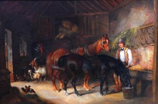 With Farmhand Oil Painting by John Frederick Herring Snr