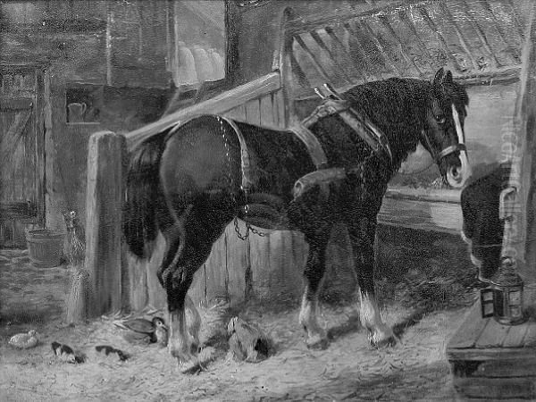 Horse And Ducks In A Barn Oil Painting by John Frederick Herring Snr