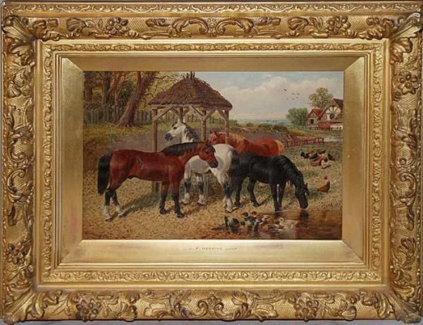 Horses At The Stable Oil Painting by John Frederick Herring Snr