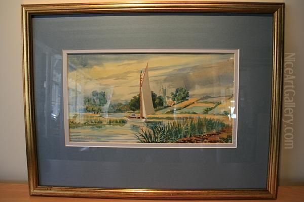 Sailboat On The Broads Oil Painting by John Frederick Herring Snr