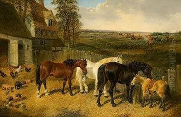 Farmyard With Horses Oil Painting by John Frederick Herring Snr