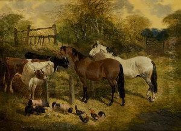 Farmyard With Horses Oil Painting by John Frederick Herring Snr