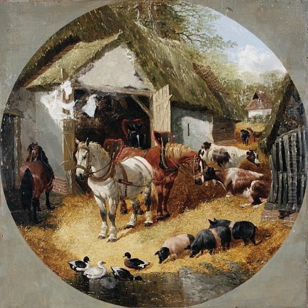 A Farmyard Scene Oil Painting by John Frederick Herring Snr