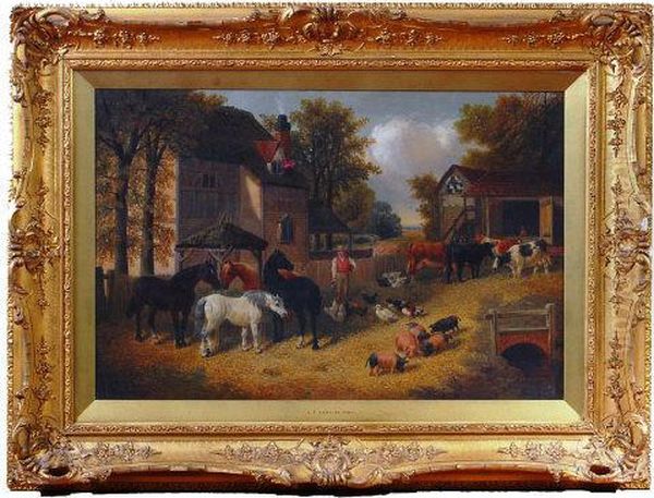 With Part Wooded Landscape 
Beyond, Oil On Canvas,signed Lower Left, 49 X 73.5cm, All Housed In A 
Good Swept Giltwoodand Gesso Frame J F Herring And Two Of His Brothers 
All Followed Inhis Fathers' Footsteps And Became Artists. J F Jnr 
Exhibited In  Oil Painting by John Frederick Herring Snr