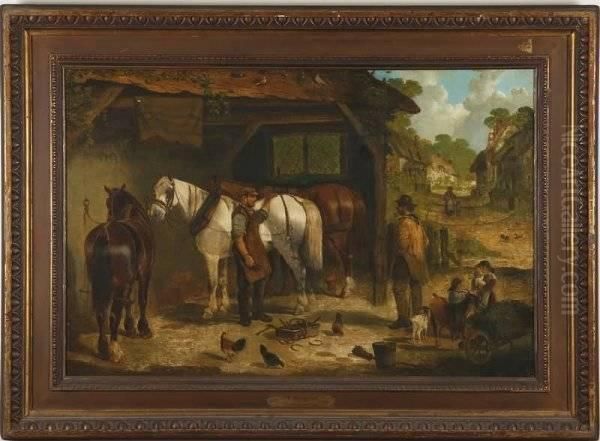 The Blacksmith Shop Oil Painting by John Frederick Herring Snr