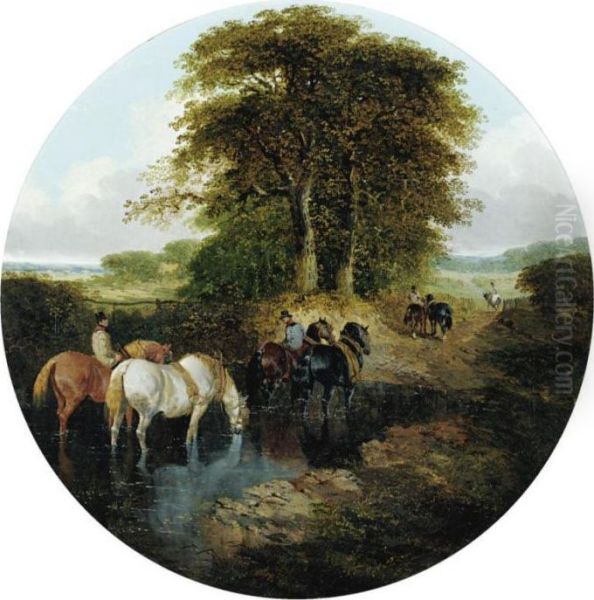 Fording The Stream Oil Painting by John Frederick Herring Snr