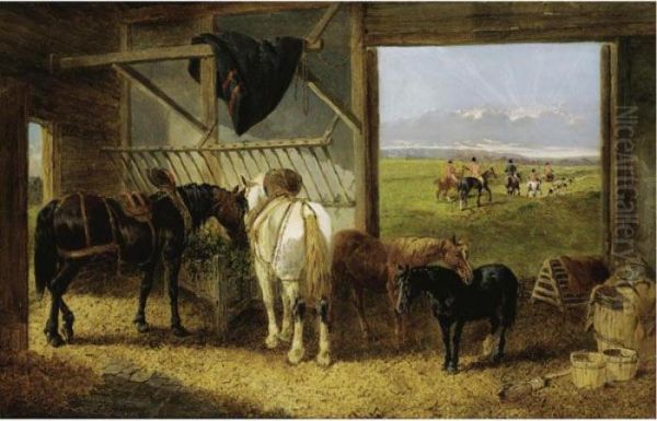 The Hunt Sets Off Oil Painting by John Frederick Herring Snr