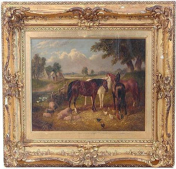 Farmyard Scene With Horses Oil Painting by John Frederick Herring Snr