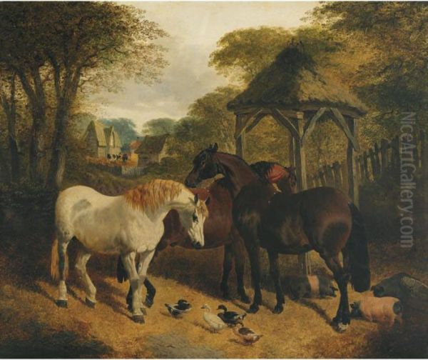 The Farmyard Oil Painting by John Frederick Herring Snr