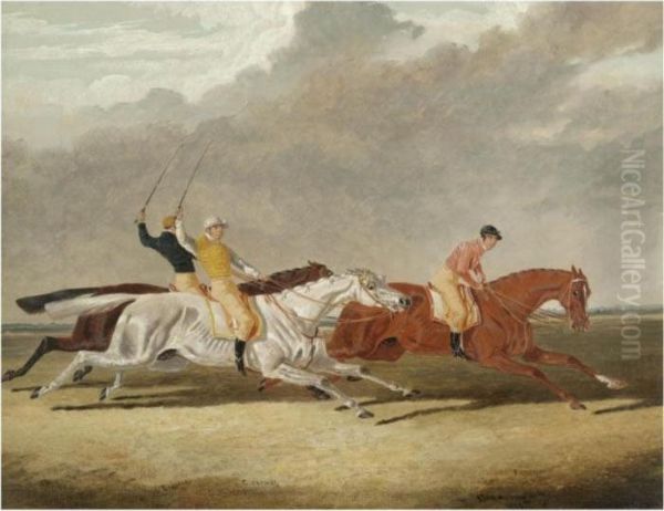 Race For The Subscription Plate 
At Newmarket 22nd April 1835 Between Plenipotentiary, Clearwell And 
Rosalie Oil Painting by John Frederick Herring Snr