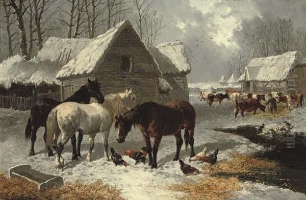 The First Fall Of Snow Oil Painting by John Frederick Herring Snr