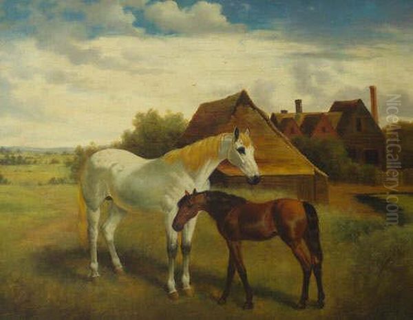 Junior , Horse And Foalby A Barn Oil Painting by John Frederick Herring Snr