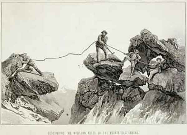 Descending the Western Arete of the Pointe des Ecrins from The Ascent of the Matterhorn engraved by Edward Whymper 1840-1911 Oil Painting by Mahoney, James