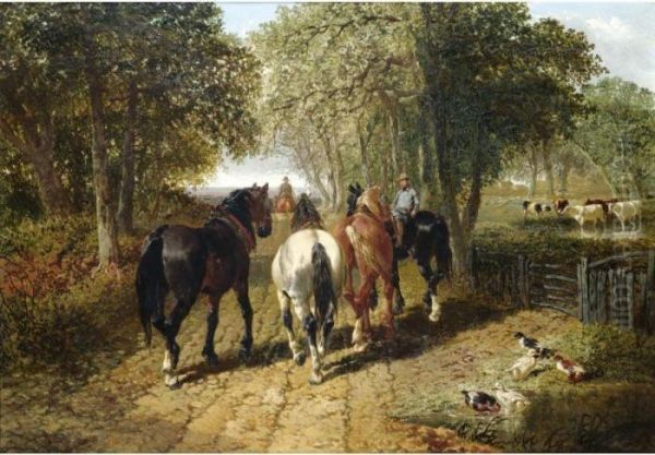 The Plough Team Returning Home Oil Painting by John Frederick Herring Snr