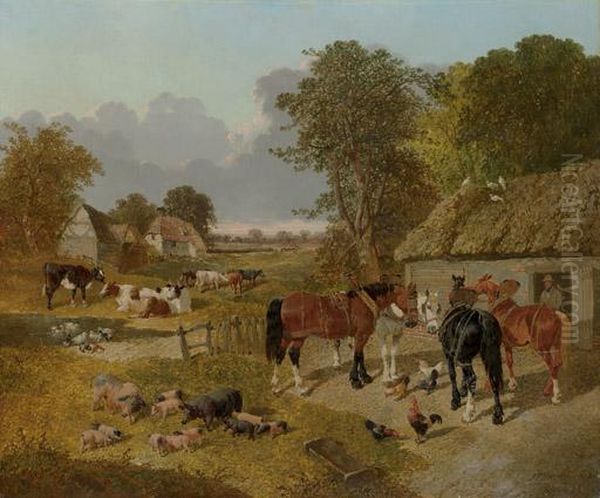 The Barnyard Oil Painting by John Frederick Herring Snr