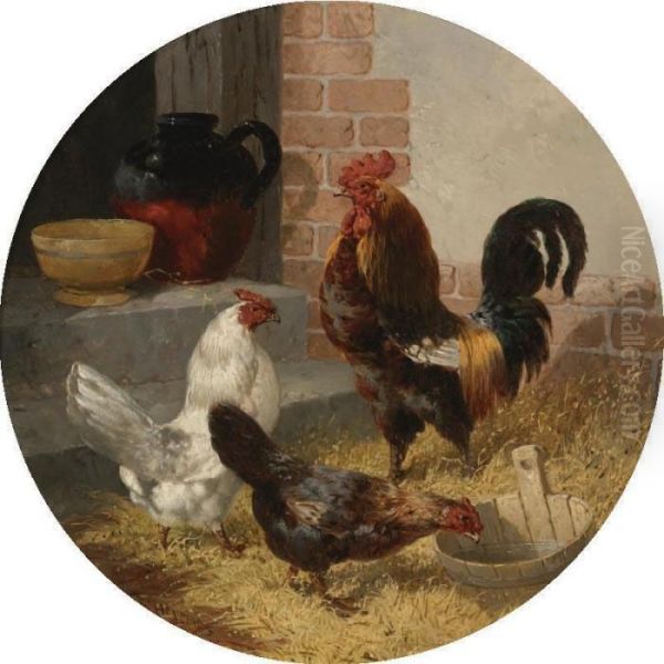 A Cock And His Hens Oil Painting by John Frederick Herring Snr