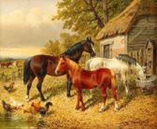 Horses In A Straw Yard Oil Painting by John Frederick Herring Snr