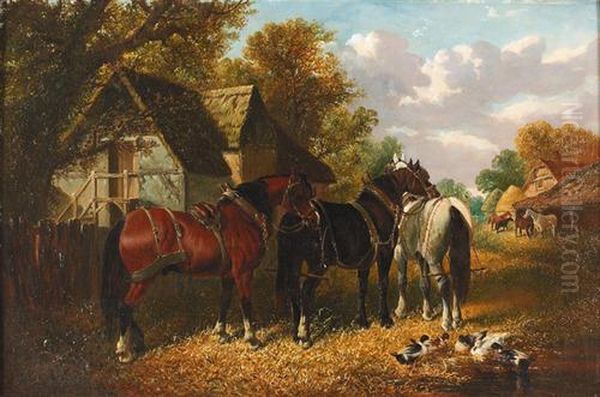 Bauernhof Mit Pferden. Oil Painting by John Frederick Herring Snr