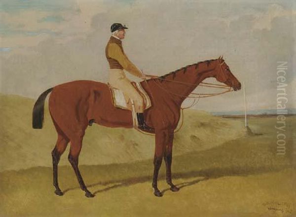 Frederick With Jockey Up, In An Extensive Landscape Oil Painting by John Frederick Herring Snr