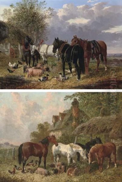 A Plough-team In Harness With Pigs And Ducks Oil Painting by John Frederick Herring Snr