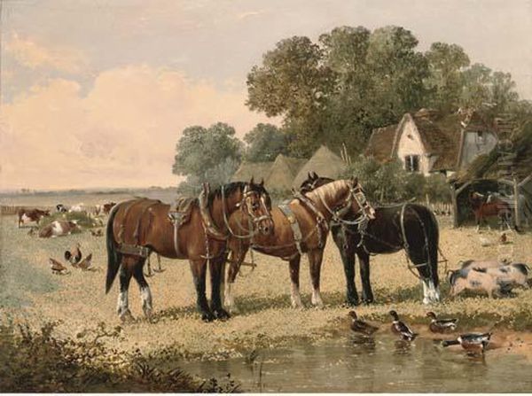 The Farm Pond Oil Painting by John Frederick Herring Snr