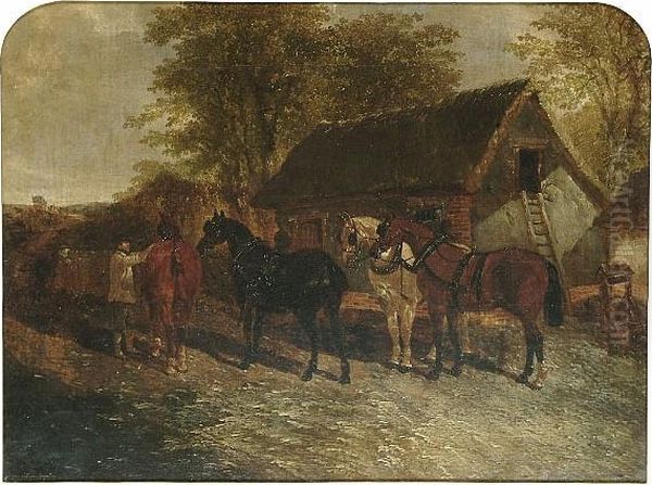 Farmyard Scene With Horses Oil Painting by John Frederick Herring Snr