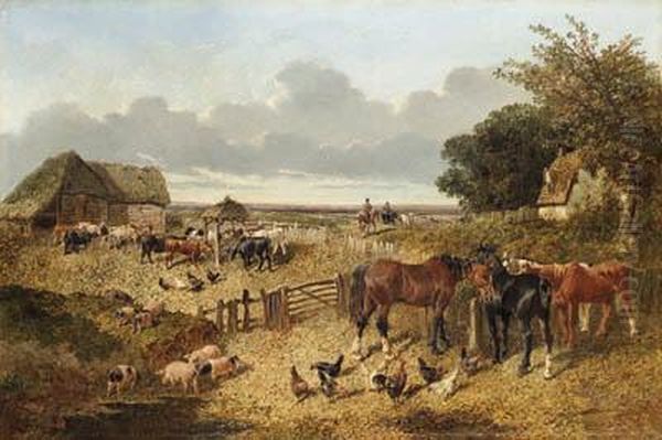 A Pair Of Farmyard Scenes Oil Painting by John Frederick Herring Snr