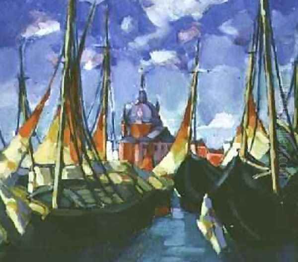 Sailing Boats in Venice 1922-3 Oil Painting by Konrad Magi