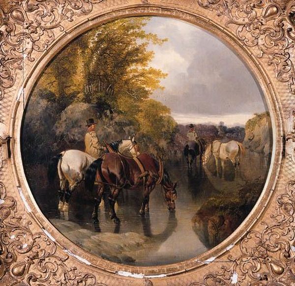 Refreshing The Horses Oil Painting by John Frederick Herring Snr