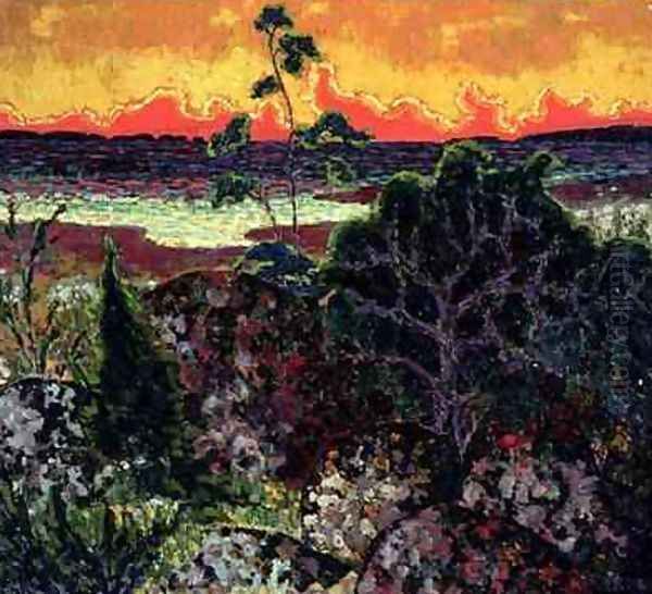 Landscape with a Red Cloud 1913-14 Oil Painting by Konrad Magi