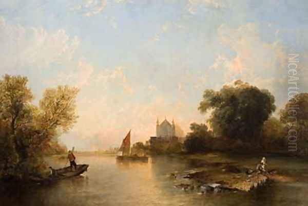 Eton College From The River Oil Painting by Alfred Montague