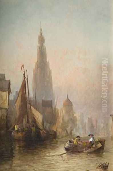 On the Scheldt at Antwerp Oil Painting by Alfred Montague