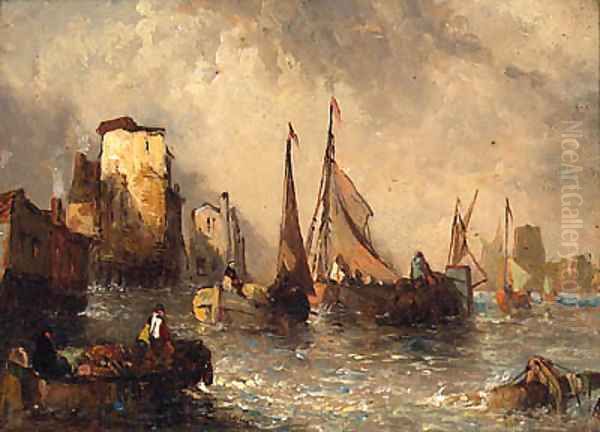 Fishing Vessels Off Dortrecht Oil Painting by Alfred Montague