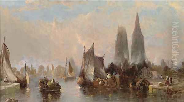 The port at Rouen Oil Painting by Alfred Montague