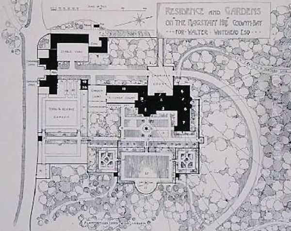 Residence and Gardens on The Flagstaff Hill Colwyn Bay for Walter Whitehead Esq from Thomas Mawsons The Art and Craft of Garden Making Oil Painting by Thomas Hayton Mawson