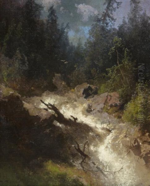 Rushing Brook Oil Painting by Herman Herzog