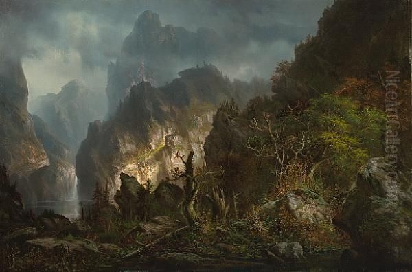 Storm In The Mountains Oil Painting by Herman Herzog