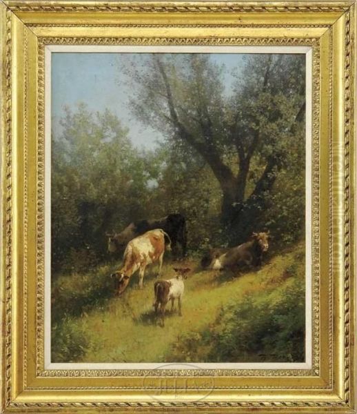 Cattle Resting On Hillside Oil Painting by Herman Herzog