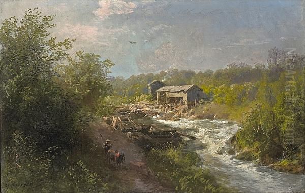 Mill By A Mountain Stream, Believed To Be The Sierras Oil Painting by Herman Herzog