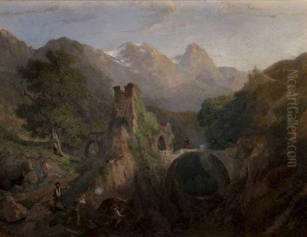 Scene D'embuscade Dans Un Paysage Montagneux Oil Painting by Herman Herzog