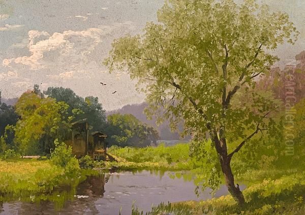 Old Mill Oil Painting by Herman Herzog