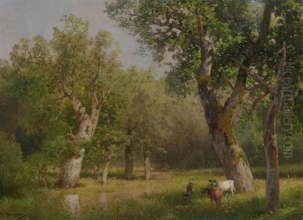 Pastoral Landscape With Cows Oil Painting by Herman Herzog