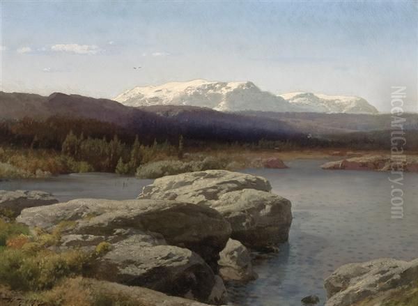 Distant Mountains Oil Painting by Herman Herzog