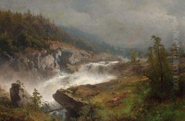 Raging River Oil Painting by Herman Herzog