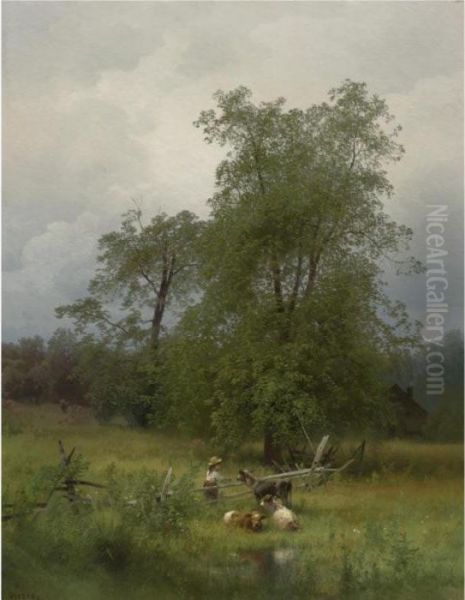 Summer Afternoon In A Meadow Oil Painting by Herman Herzog