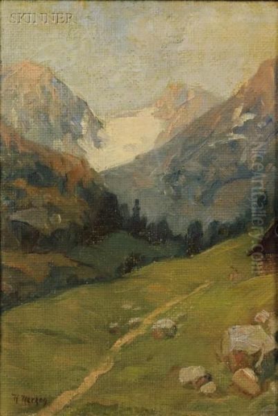 Alpine Study Oil Painting by Herman Herzog